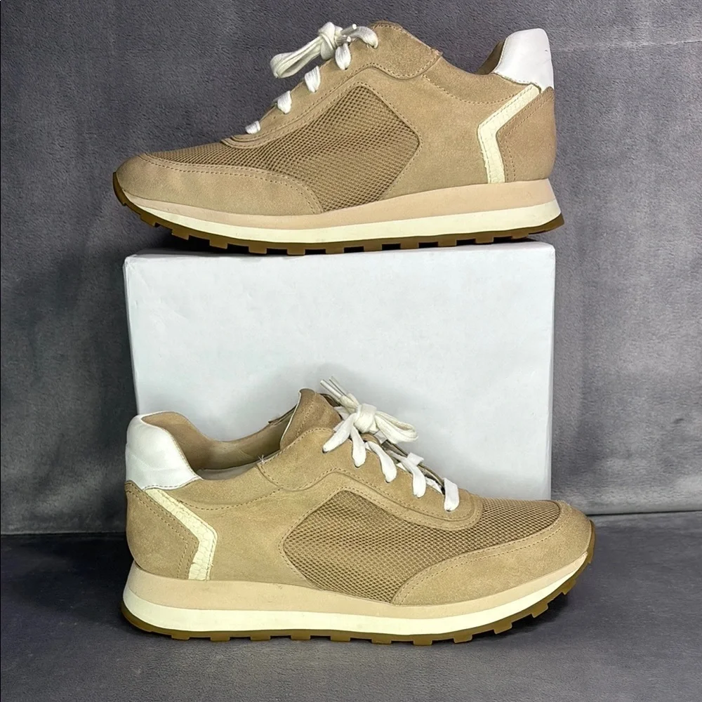 Veronica Beard Tan Suede Mesh Retro Sneakers Sz 9